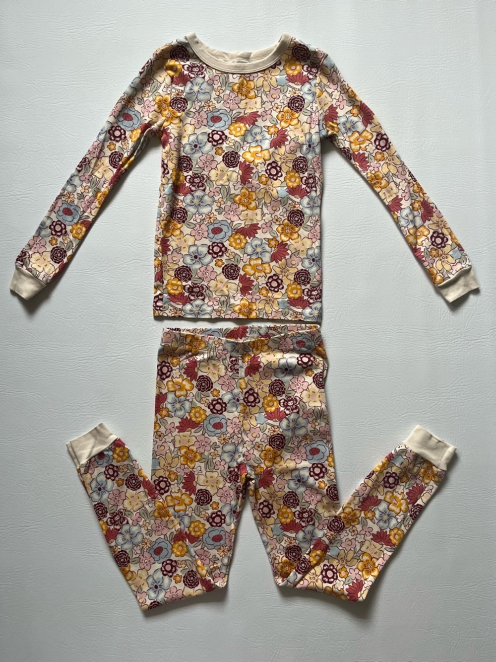 Member’s Mark Girl’s Floral Long Sleeve Pajama Set - Cream Multicolor Boho